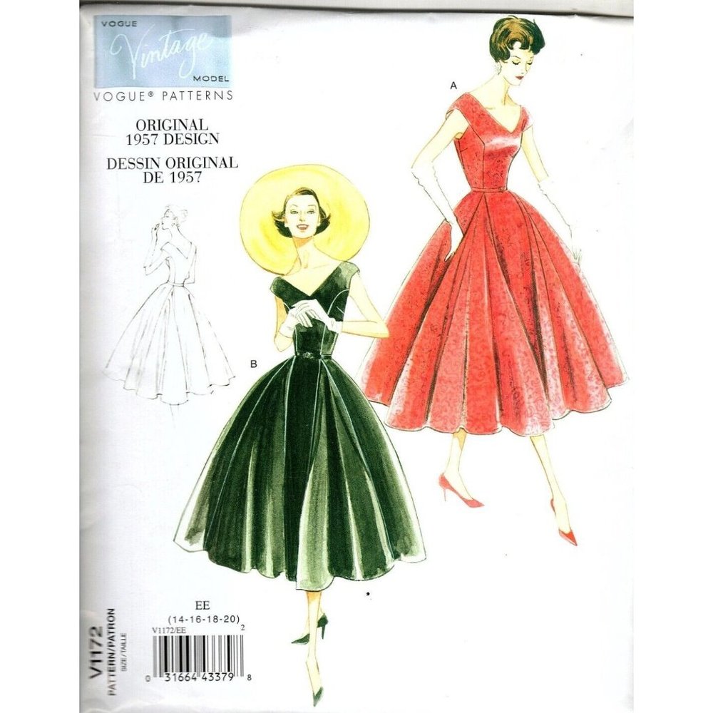 Vogue V1172 Misses 14 to 20 Circa 1957 Fitted Dress UNCUT Sewing Pattern Petite